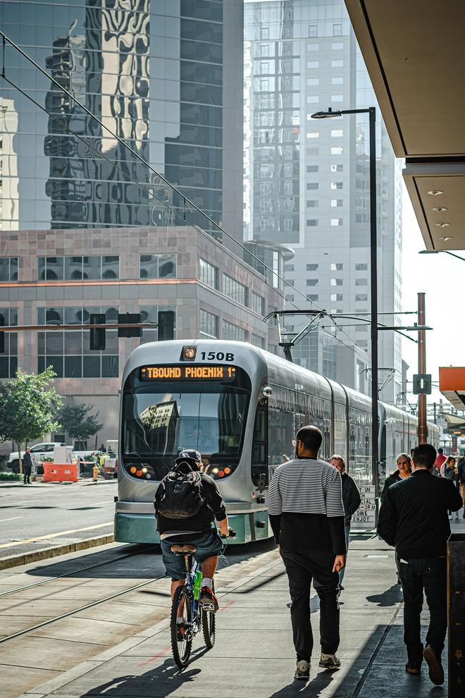 The light rail corridor between Phoenix and Tempe